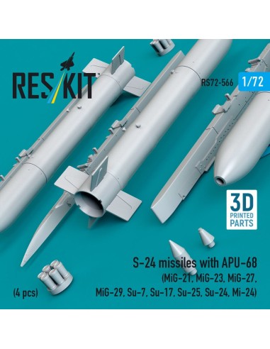 S-24 missiles with APU-68 (4 pcs) (MiG-21, MiG-23, MiG-27, MiG-29, Su-7, Su-17, Su-25, Su-24, Mi-24) (3D Printed) 