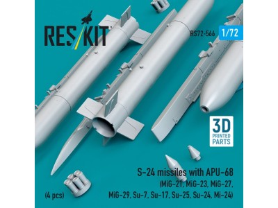 S-24 missiles with APU-68 (4 pcs) (MiG-21, MiG-23, MiG-27, MiG-29, Su-7, Su-17, Su-25, Su-24, Mi-24) (3D Printed) 