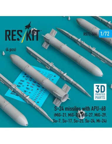 S-24 missiles with APU-68 (4 pcs) (MiG-21, MiG-23, MiG-27, MiG-29, Su-7, Su-17, Su-25, Su-24, Mi-24) (3D Printed) 