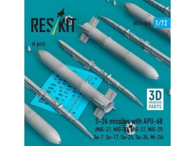 S-24 missiles with APU-68 (4 pcs) (MiG-21, MiG-23, MiG-27, MiG-29, Su-7, Su-17, Su-25, Su-24, Mi-24) (3D Printed) 