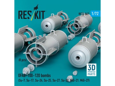 OFAB-100-120 bombs (8 pcs) (Su-7, Su-17, Su-24, Su-25, Su-27, Su-30, MiG-21, MiG-27) (3D Printed) 