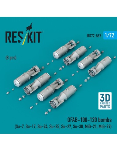 OFAB-100-120 bombs (8 pcs) (Su-7, Su-17, Su-24, Su-25, Su-27, Su-30, MiG-21, MiG-27) (3D Printed) 