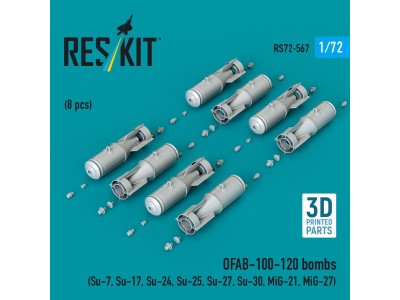 OFAB-100-120 bombs (8 pcs) (Su-7, Su-17, Su-24, Su-25, Su-27, Su-30, MiG-21, MiG-27) (3D Printed) 