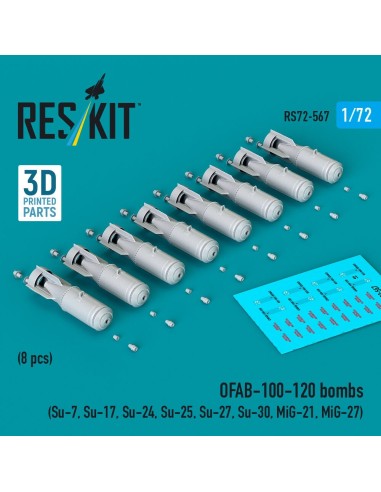 OFAB-100-120 bombs (8 pcs) (Su-7, Su-17, Su-24, Su-25, Su-27, Su-30, MiG-21, MiG-27) (3D Printed) 