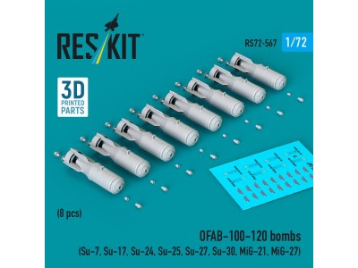 OFAB-100-120 bombs (8 pcs) (Su-7, Su-17, Su-24, Su-25, Su-27, Su-30, MiG-21, MiG-27) (3D Printed) 