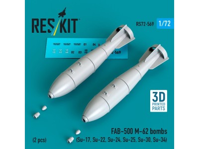 FAB-500 M-62 bombs (2 pcs) (Su-17, Su-22, Su-24, Su-25, Su-30, Su-34) (3D Printed) 