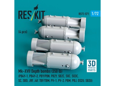 Mk-XVII Depth bombs (350 lb) (4 pcs) (PB4Y-1, PB4Y-2, PBY/PBN, PB2Y, SB2C, SOC, SO3C, SC, SBD, JRF, J4F, TBF/TBM, PV-1, PV-2, PB