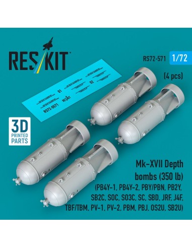 Mk-XVII Depth bombs (350 lb) (4 pcs) (PB4Y-1, PB4Y-2, PBY/PBN, PB2Y, SB2C, SOC, SO3C, SC, SBD, JRF, J4F, TBF/TBM, PV-1, PV-2, PB