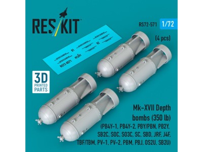 Mk-XVII Depth bombs (350 lb) (4 pcs) (PB4Y-1, PB4Y-2, PBY/PBN, PB2Y, SB2C, SOC, SO3C, SC, SBD, JRF, J4F, TBF/TBM, PV-1, PV-2, PB