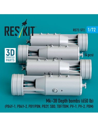 Mk-38 Depth bombs (650 lb) (4 pcs) (PB4Y-1, PB4Y-2, PBY/PBN, PB2Y, SBD, TBF/TBM, PV-1, PV-2, PBM) (3D Printed) 