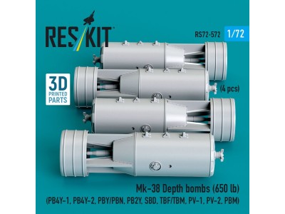 Mk-38 Depth bombs (650 lb) (4 pcs) (PB4Y-1, PB4Y-2, PBY/PBN, PB2Y, SBD, TBF/TBM, PV-1, PV-2, PBM) (3D Printed) 