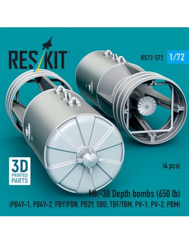 Mk-38 Depth bombs (650 lb) (4 pcs) (PB4Y-1, PB4Y-2, PBY/PBN, PB2Y, SBD, TBF/TBM, PV-1, PV-2, PBM) (3D Printed) 