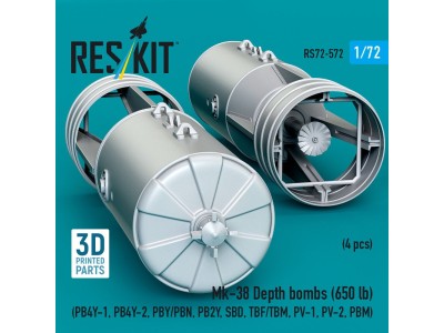 Mk-38 Depth bombs (650 lb) (4 pcs) (PB4Y-1, PB4Y-2, PBY/PBN, PB2Y, SBD, TBF/TBM, PV-1, PV-2, PBM) (3D Printed) 