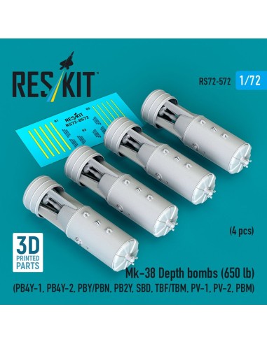 Mk-38 Depth bombs (650 lb) (4 pcs) (PB4Y-1, PB4Y-2, PBY/PBN, PB2Y, SBD, TBF/TBM, PV-1, PV-2, PBM) (3D Printed) 