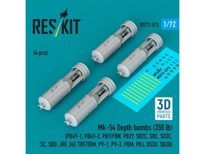 Mk-54 Depth bombs (350 lb) (4 pcs) (PB4Y-1, PB4Y-2, PBY/PBN, PB2Y, SB2C, SOC, SO3C, SC, SBD, JRF, J4F, TBF/TBM, PV-1, PV-2, PBM,
