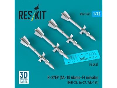 R-27EP (AA-10 Alamo-F) missiles (4 pcs) (MiG-29, Su-27, Yak-141) (3D Printed) 