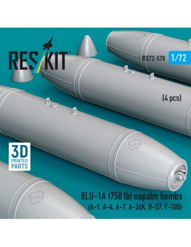 BLU-1A (750 lb) napalm bombs (4 pcs) (A-1, A-4, A-7, A-26K, B-57, F-100) (3D Printed) 