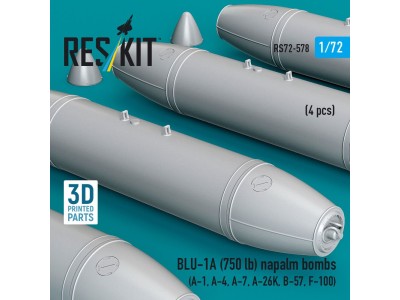 BLU-1A (750 lb) napalm bombs (4 pcs) (A-1, A-4, A-7, A-26K, B-57, F-100) (3D Printed) 