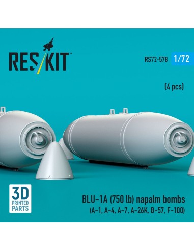 BLU-1A (750 lb) napalm bombs (4 pcs) (A-1, A-4, A-7, A-26K, B-57, F-100) (3D Printed) 