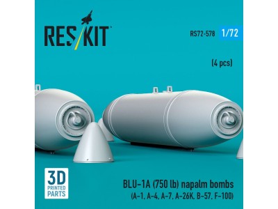 BLU-1A (750 lb) napalm bombs (4 pcs) (A-1, A-4, A-7, A-26K, B-57, F-100) (3D Printed) 