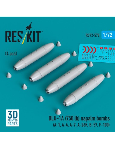 BLU-1A (750 lb) napalm bombs (4 pcs) (A-1, A-4, A-7, A-26K, B-57, F-100) (3D Printed) 