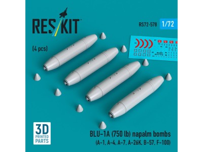 BLU-1A (750 lb) napalm bombs (4 pcs) (A-1, A-4, A-7, A-26K, B-57, F-100) (3D Printed) 