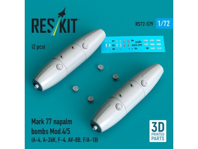 Mark 77 napalm bombs Mod.4/5 (2pcs) (A-4, A-26K, F-4, AV-8B, F/A-18) (3D Printed) 