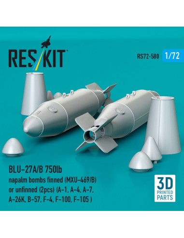 BLU-27A/B 750lb napalm bombs finned (MXU-469/B) or unfinned (2pcs) (A-1, A-4, A-7, A-26K, B-57, F-4, F-100, F-105 ) (3D Printed)