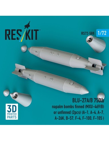 BLU-27A/B 750lb napalm bombs finned (MXU-469/B) or unfinned (2pcs) (A-1, A-4, A-7, A-26K, B-57, F-4, F-100, F-105 ) (3D Printed)