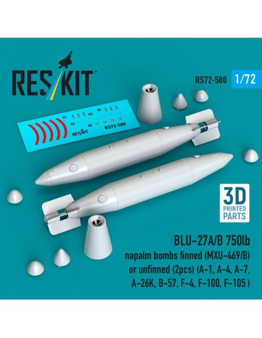 BLU-27A/B 750lb napalm bombs finned (MXU-469/B) or unfinned (2pcs) (A-1, A-4, A-7, A-26K, B-57, F-4, F-100, F-105 ) (3D Printed)