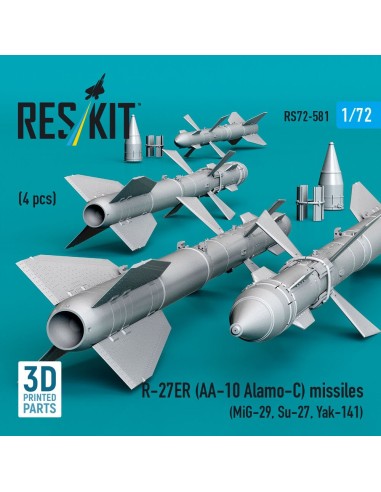 R-27ER (AA-10 Alamo-C) missiles (4 pcs) (MiG-29, Su-27, Yak-141) (3D Printed) 