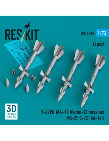 R-27ER (AA-10 Alamo-C) missiles (4 pcs) (MiG-29, Su-27, Yak-141) (3D Printed) 