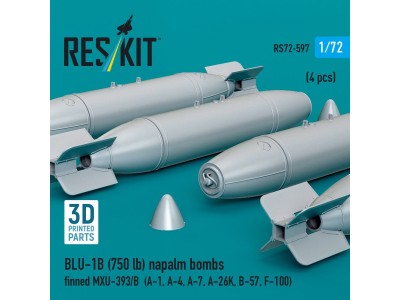 BLU-1B (750lb) napalm bombs finned MXU-393/B (4 pcs) (A-1, A-4, A-7, A-26K, B-57, F-100) (3D Printed) 