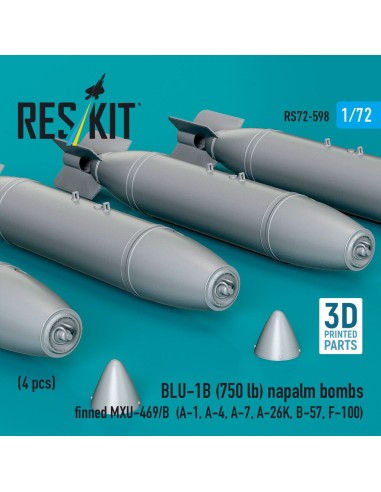 BLU-1B (750lb) napalm bombs finned MXU-469/B (4 pcs) (A-1, A-4, A-7, A-26K, B-57, F-100) (3D Printed) 