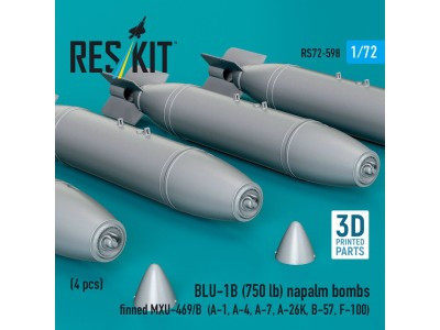 BLU-1B (750lb) napalm bombs finned MXU-469/B (4 pcs) (A-1, A-4, A-7, A-26K, B-57, F-100) (3D Printed) 
