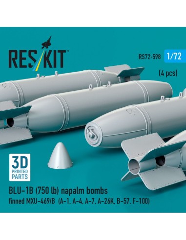 BLU-1B (750lb) napalm bombs finned MXU-469/B (4 pcs) (A-1, A-4, A-7, A-26K, B-57, F-100) (3D Printed) 