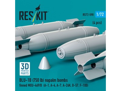 BLU-1B (750lb) napalm bombs finned MXU-469/B (4 pcs) (A-1, A-4, A-7, A-26K, B-57, F-100) (3D Printed) 