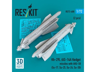 Kh-29L (AS-14A Kedge) missiles with AKU-58 (2 pcs) (Su-17, Su-25,Su-24, Su-30) (3D Printed) 
