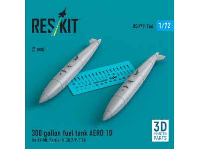 300 gallon fuel tank AERO 1D for AV-8B, Harrier II GR.7/9, T.10 (2 pcs) (3D Printed) 