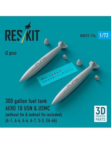 300 gallon fuel tank AERO 1D USN & USMC (without fin & bobtail fin included) (2 pcs) (A-1, A-4, A-6, A-7, S-3, EA-6A) (3D Printe