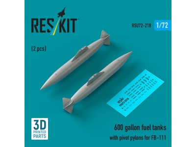 600 gallon fuel tanks with pivot pylons for FB-111 (2 pcs) (3D Printed) 