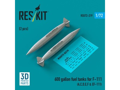 600 gallon fuel tanks for F-111 (A,C,D,E,F & EF-111) (2 pcs) (3D Printed) 