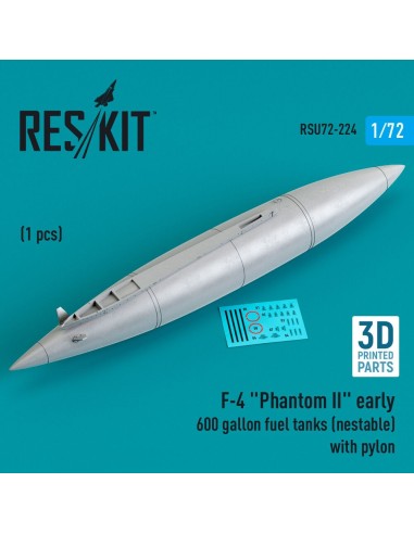 F-4 Phantom II early 600 gallon fuel tanks (nestable) with pylon (1 pcs) (3D Printed) 