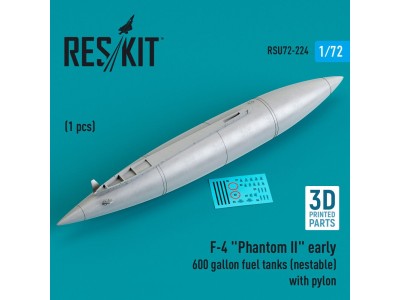 F-4 Phantom II early 600 gallon fuel tanks (nestable) with pylon (1 pcs) (3D Printed) 