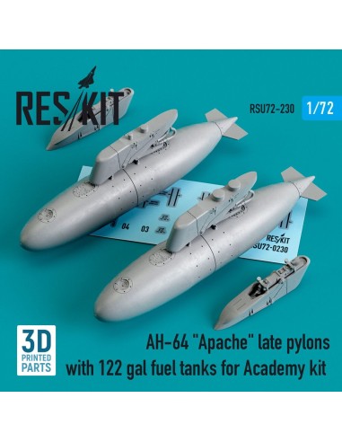 AH-64 Apache late pylons with 122 gal fuel tanks for Academy kit (3D Printed) 
