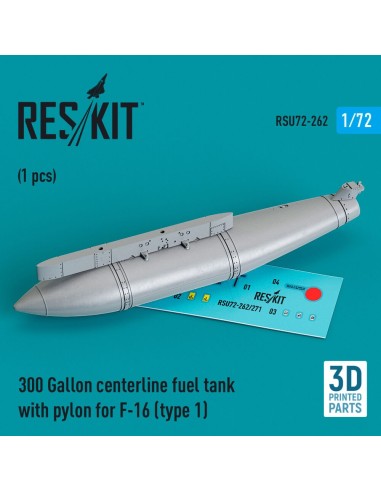 300 Gallon centerline fuel tank with pylon for F-16 (A/B/C/D/E/F/I) (type 1) (1 pcs) (3D Printed) 