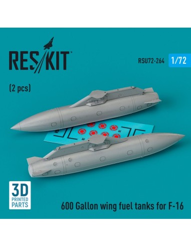 600 Gallon wing fuel tanks for F-16 & JASDF F2 (CJ/DJ Block 50/52, 50/52+, Sufa) (2 pcs) (3D Printed) 