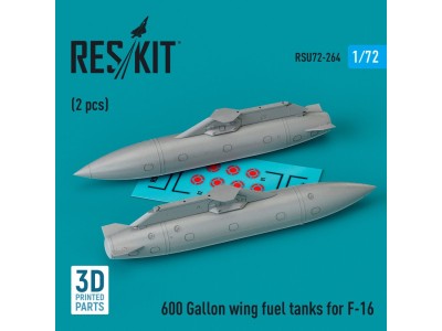 600 Gallon wing fuel tanks for F-16 & JASDF F2 (CJ/DJ Block 50/52, 50/52+, Sufa) (2 pcs) (3D Printed) 