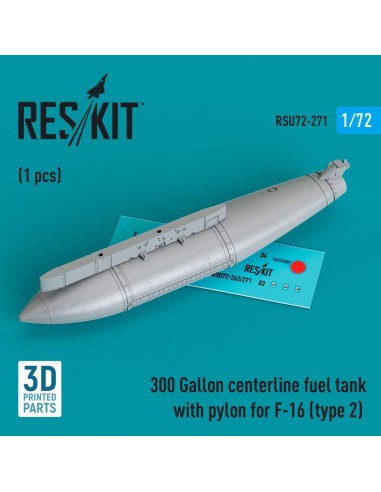 300 Gallon centerline fuel tank with pylon for F-16 (A/B/C/D/E/F/I) (type 2) (1 pcs) (3D Printed) 