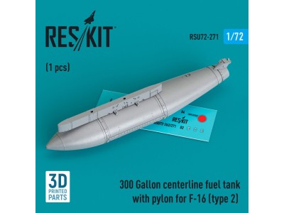 300 Gallon centerline fuel tank with pylon for F-16 (A/B/C/D/E/F/I) (type 2) (1 pcs) (3D Printed) 